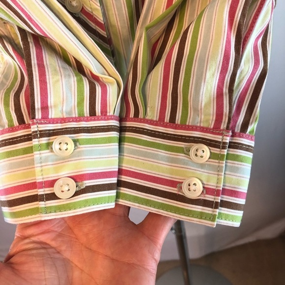 Gap Preppy Stretch V Neck Striped Button Down Oxford - Picture 5 of 7
